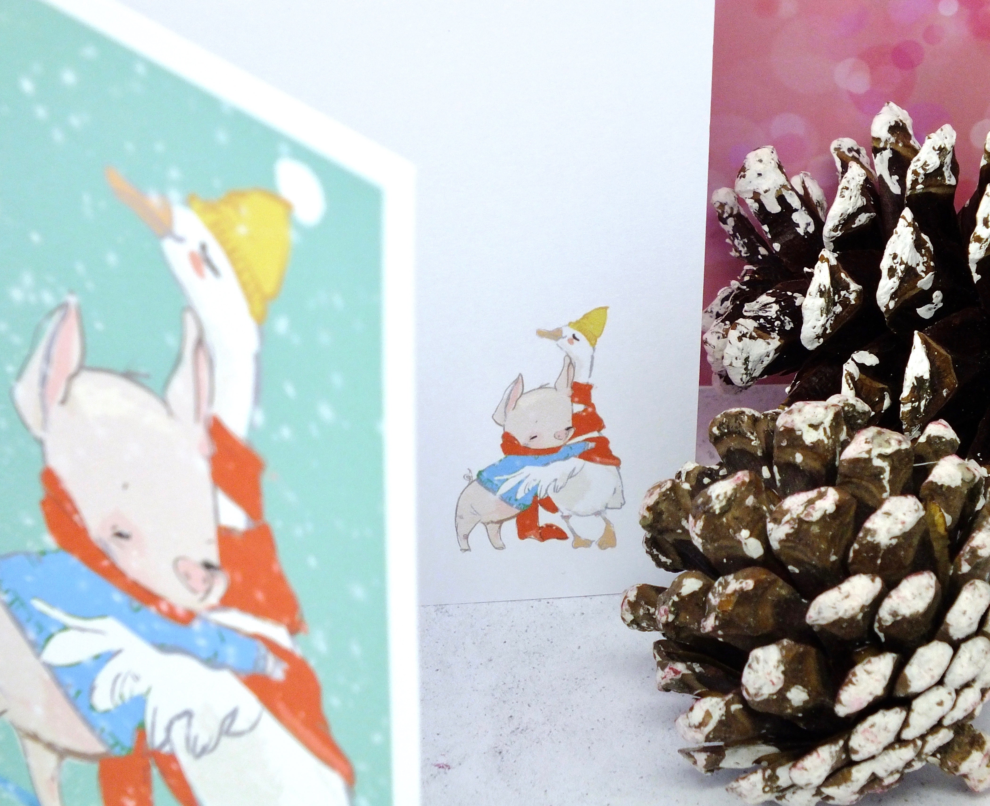 Special Friend or Friends Christmas Card - Cute Duck & Pig Open