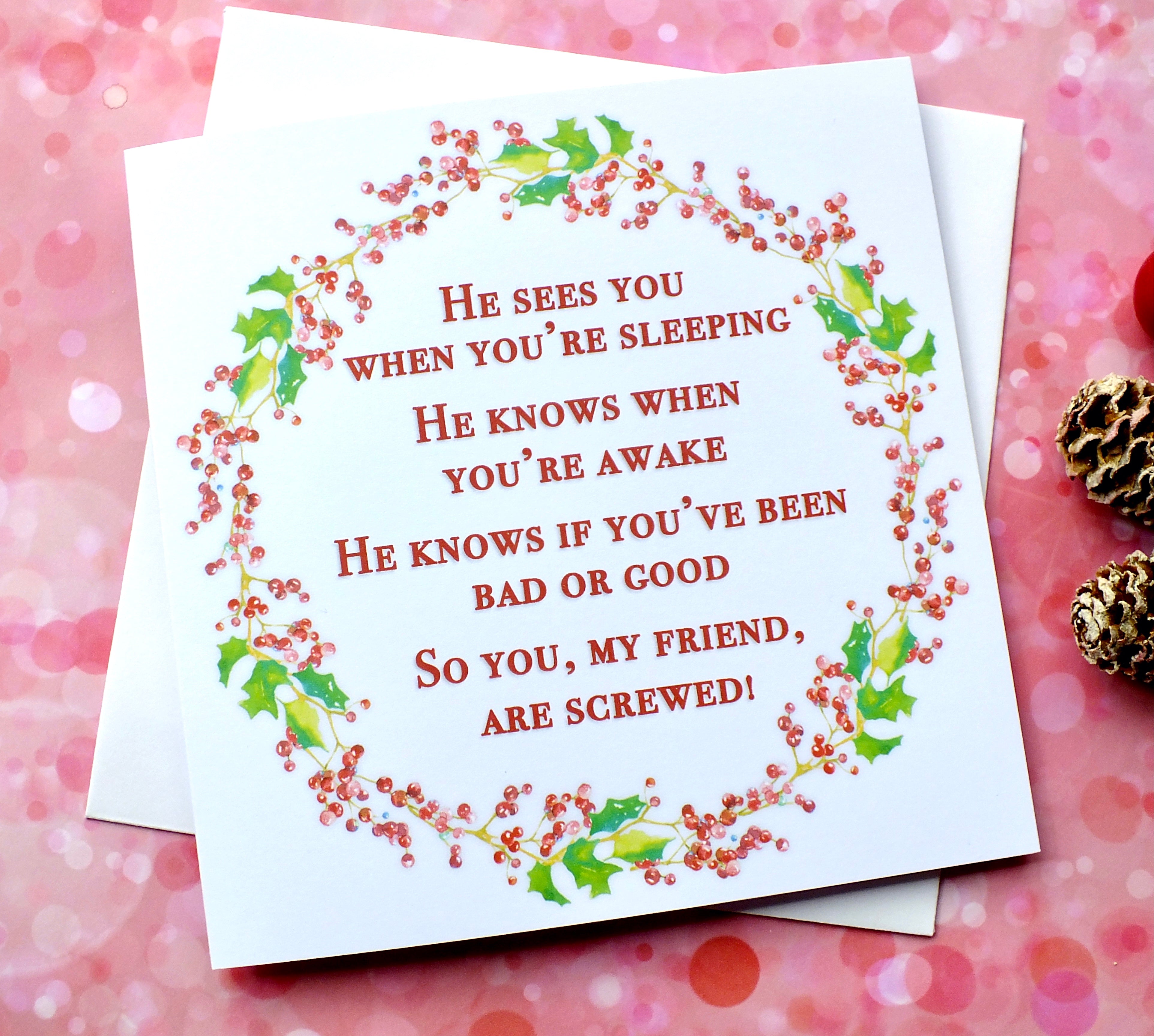 Pack of 4 Funny Christmas Cards - 'He Sees You'
