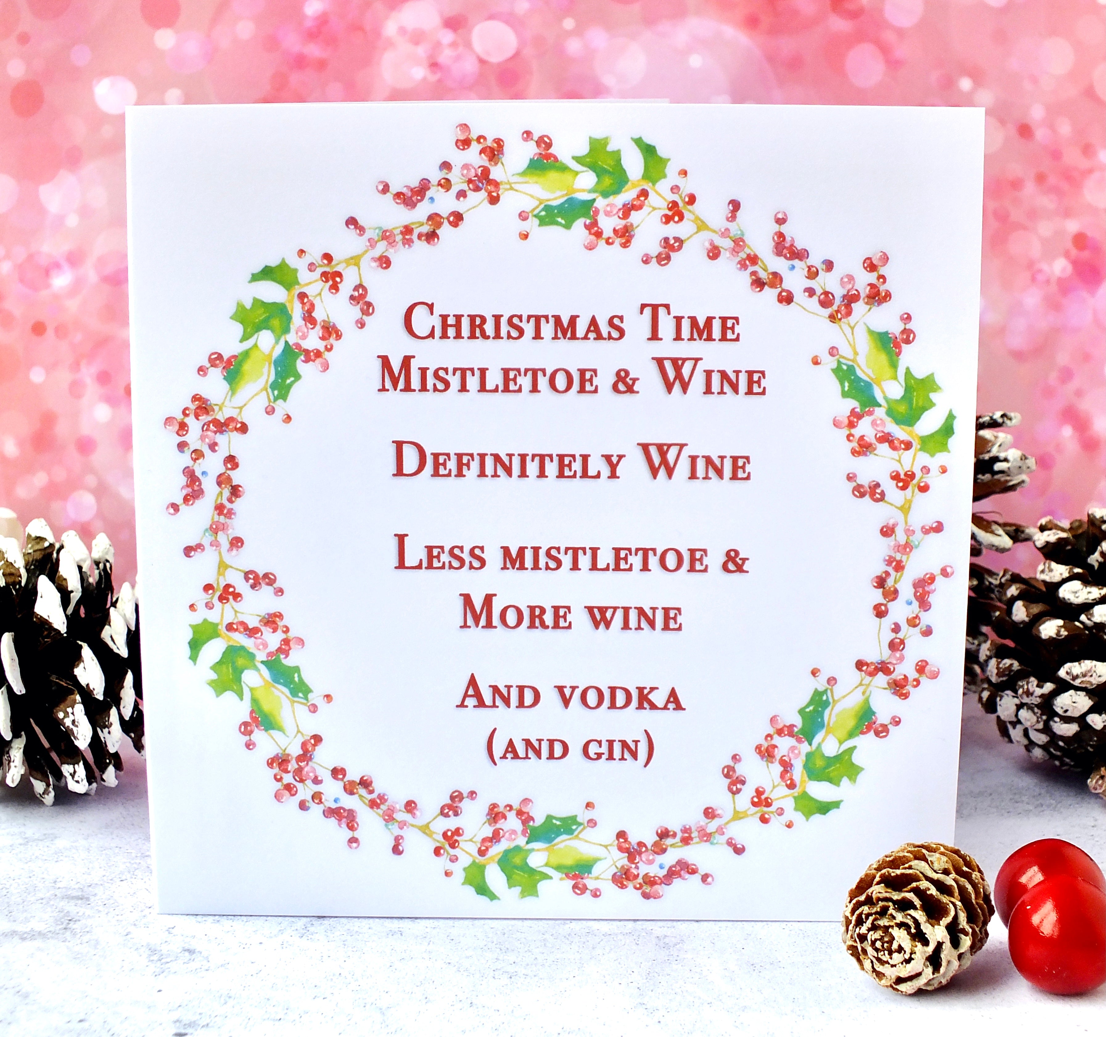 Pack of 4 Funny Christmas Cards - 'Mistletoe & Wine'