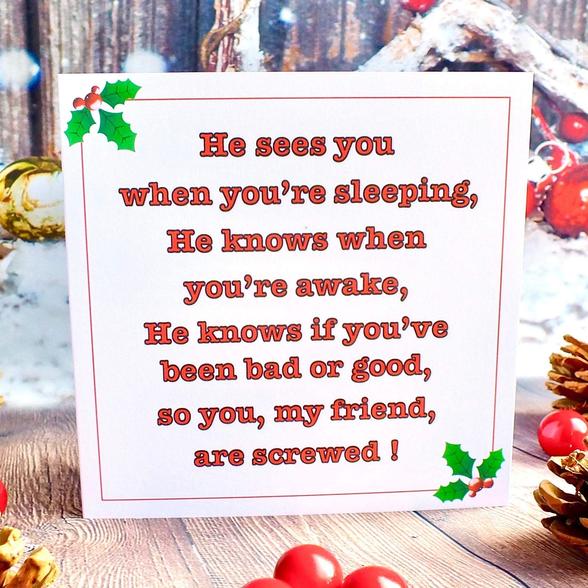 Funny Christmas Cards - Pack of 4 different designs Close Up B