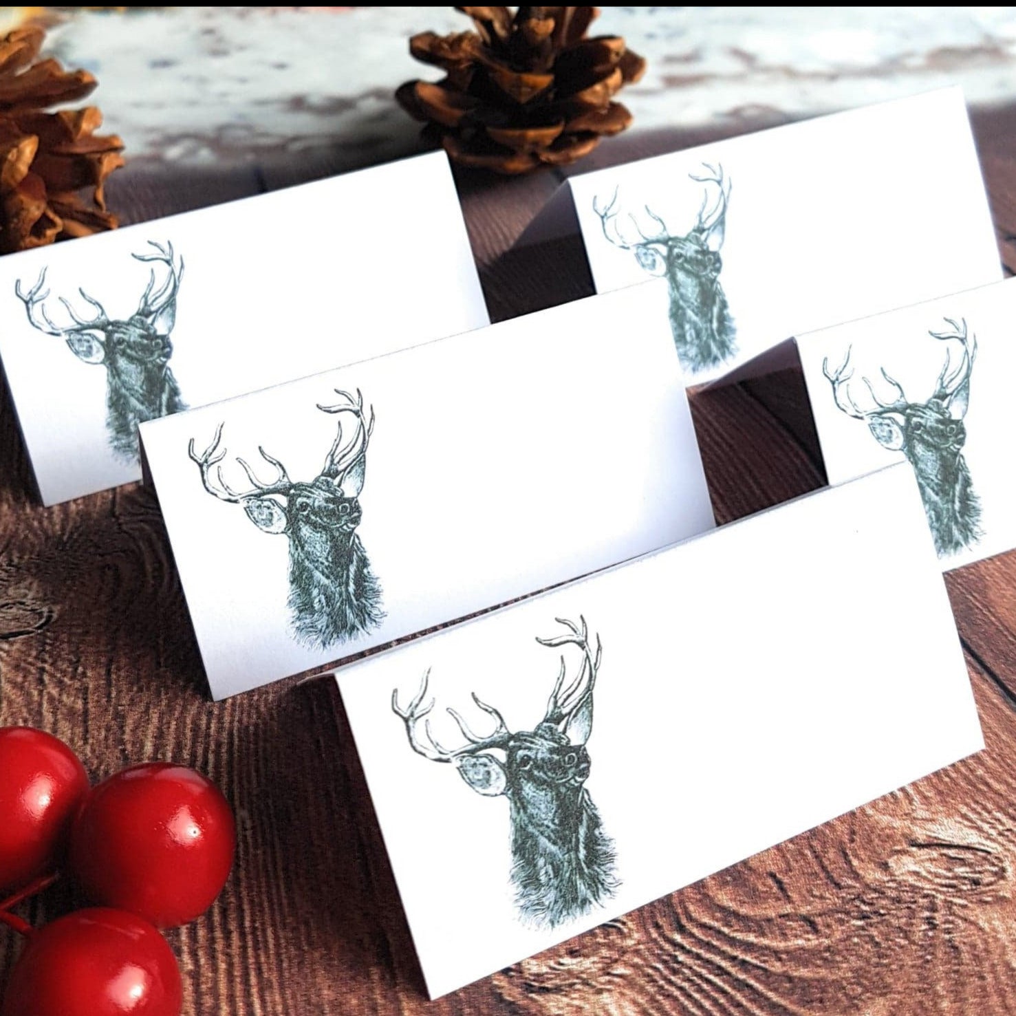 Stag Christmas Place Cards in White - Pack of 12