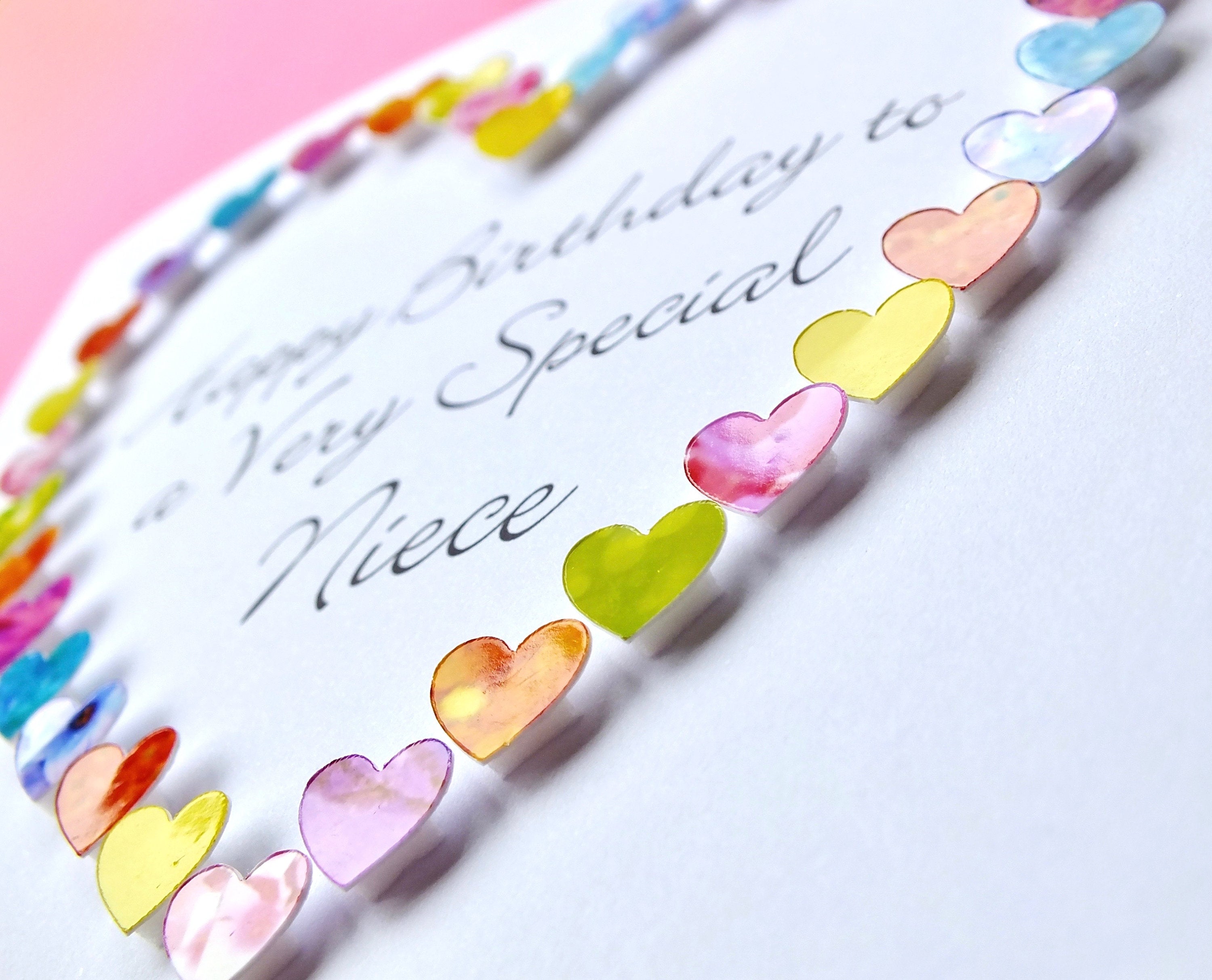 Birthday Card for Niece - Multi Coloured Hearts