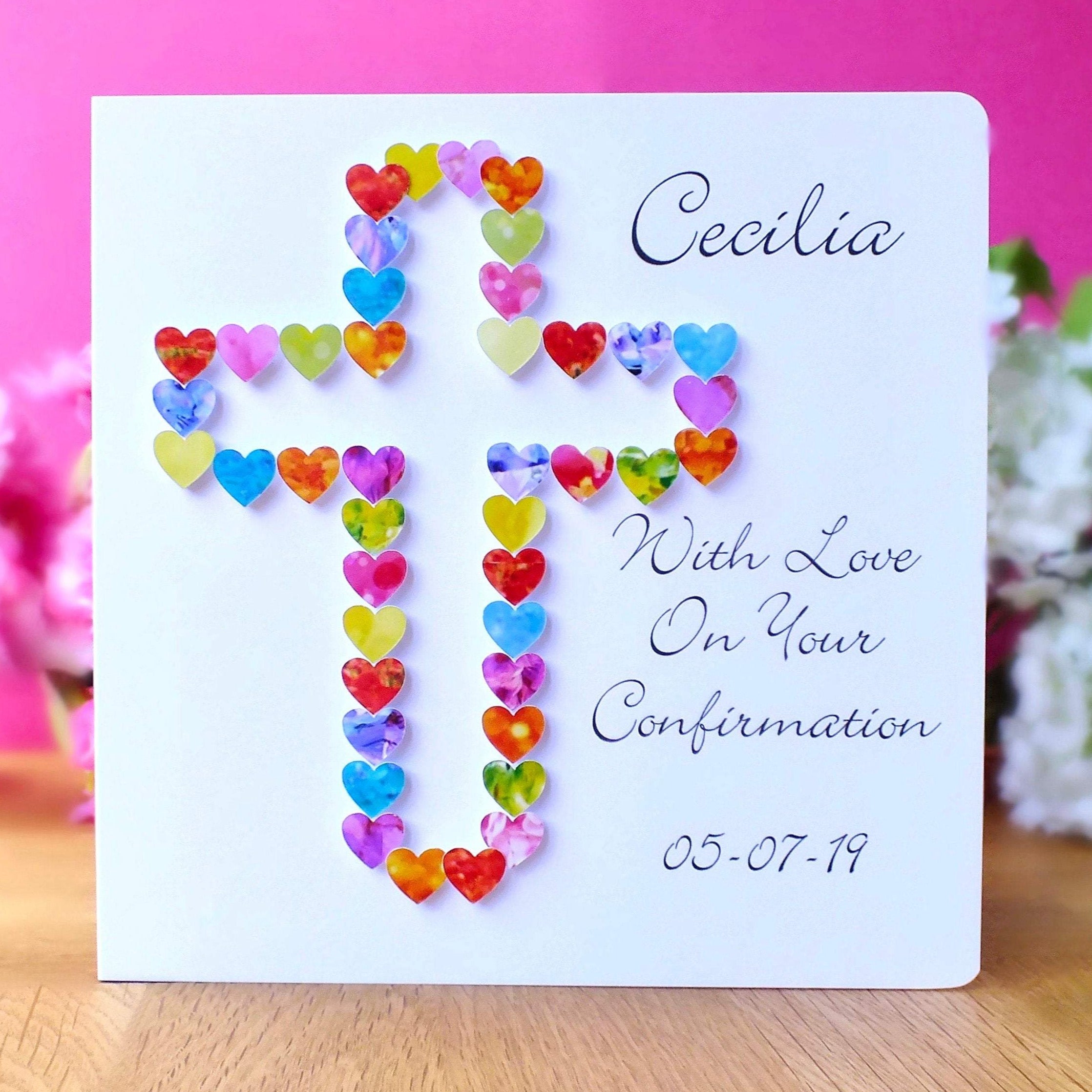 Confirmation Card - Hearts, Personalised Main
