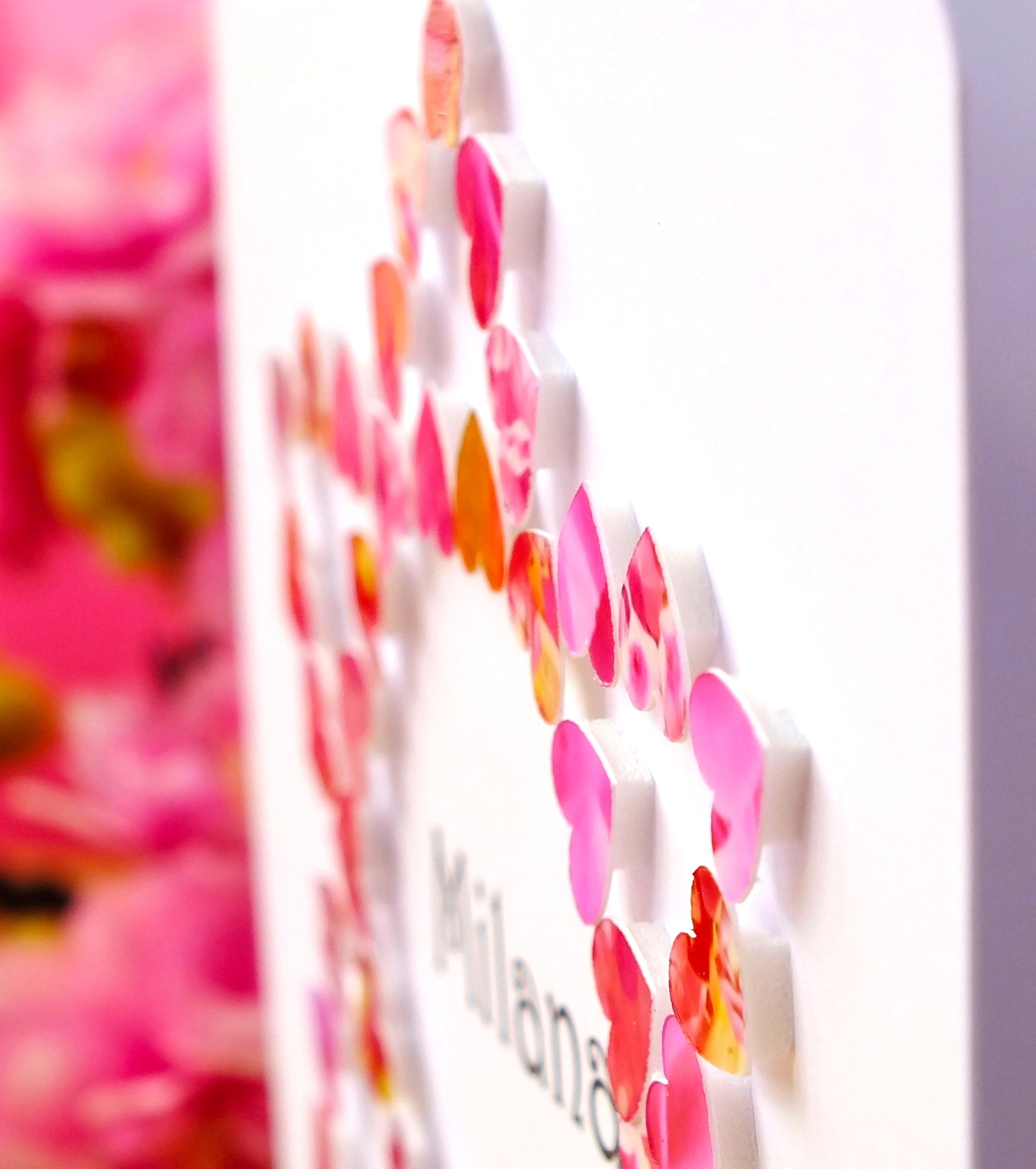 Bat Mitzvah Card - Hearts, Personalised Close Up