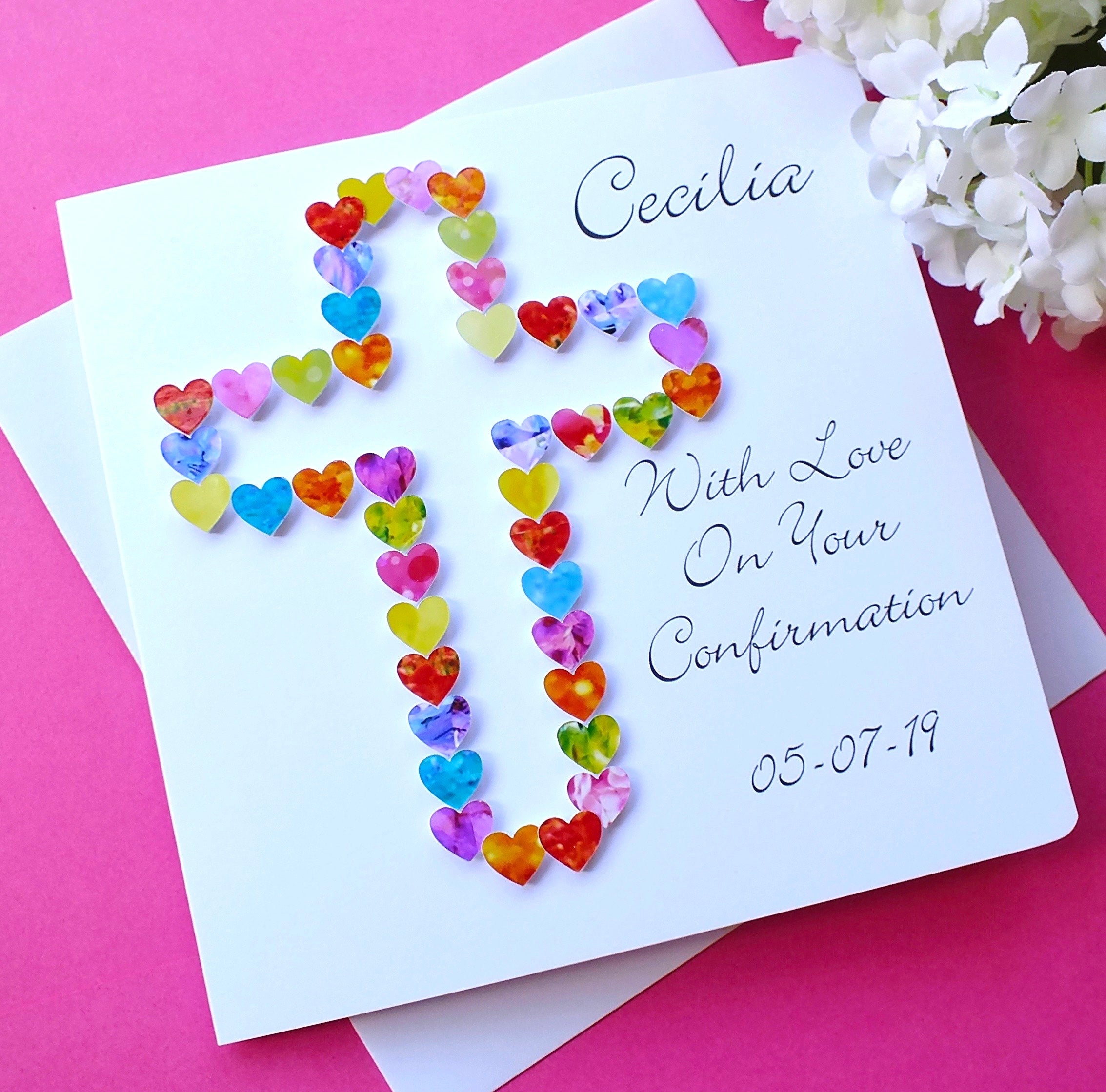 Confirmation Card - Multi-coloured Hearts, Personalised