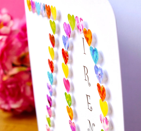 70th Birthday Card - Hearts, Personalised Close Up
