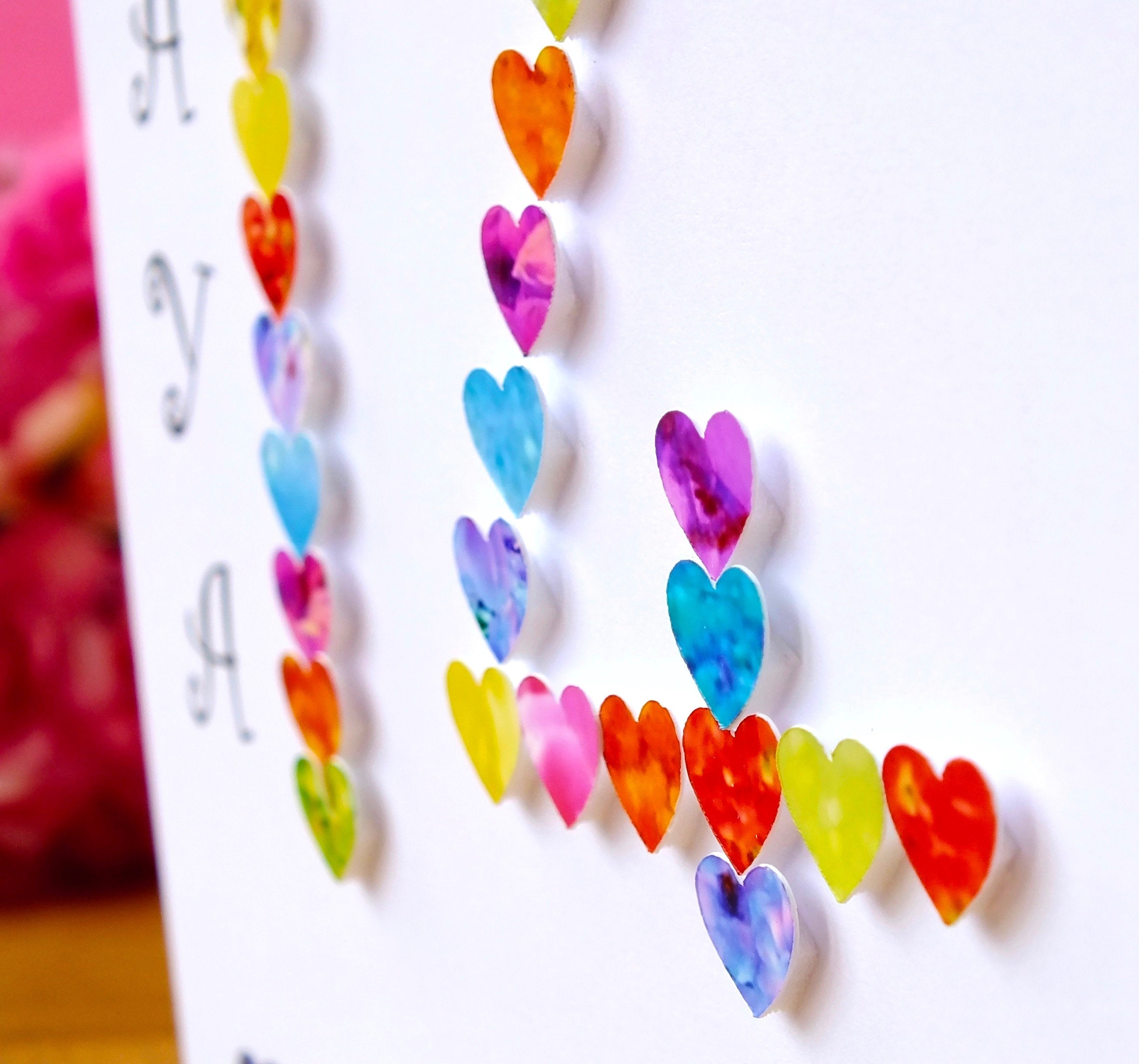 14th Birthday Card - Hearts, Personalised Close Up B