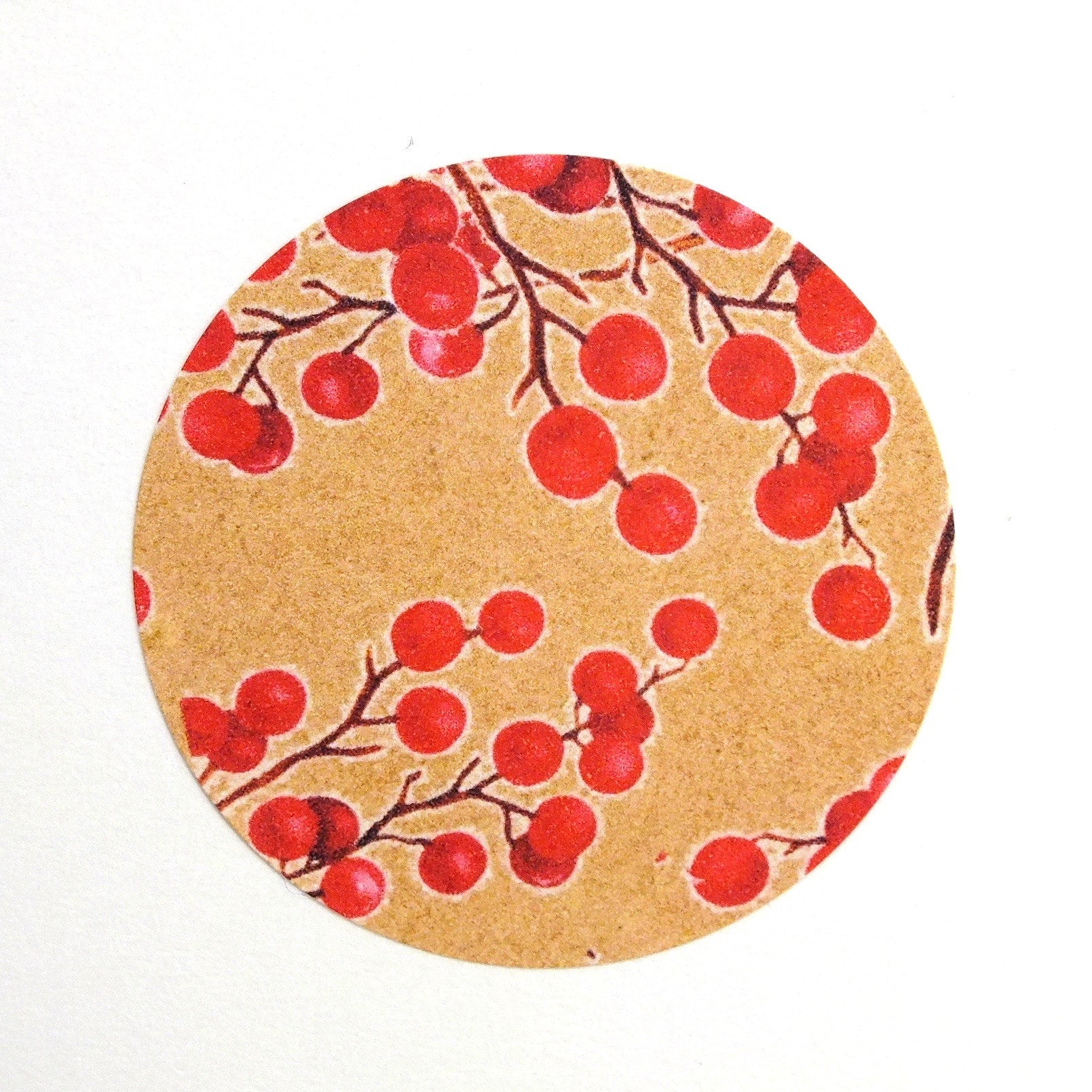 Recyclable & Biodegradable Christmas Stickers for Gift Wrapping, Kraft Brown & Red Berries - Set of 105 Close Up