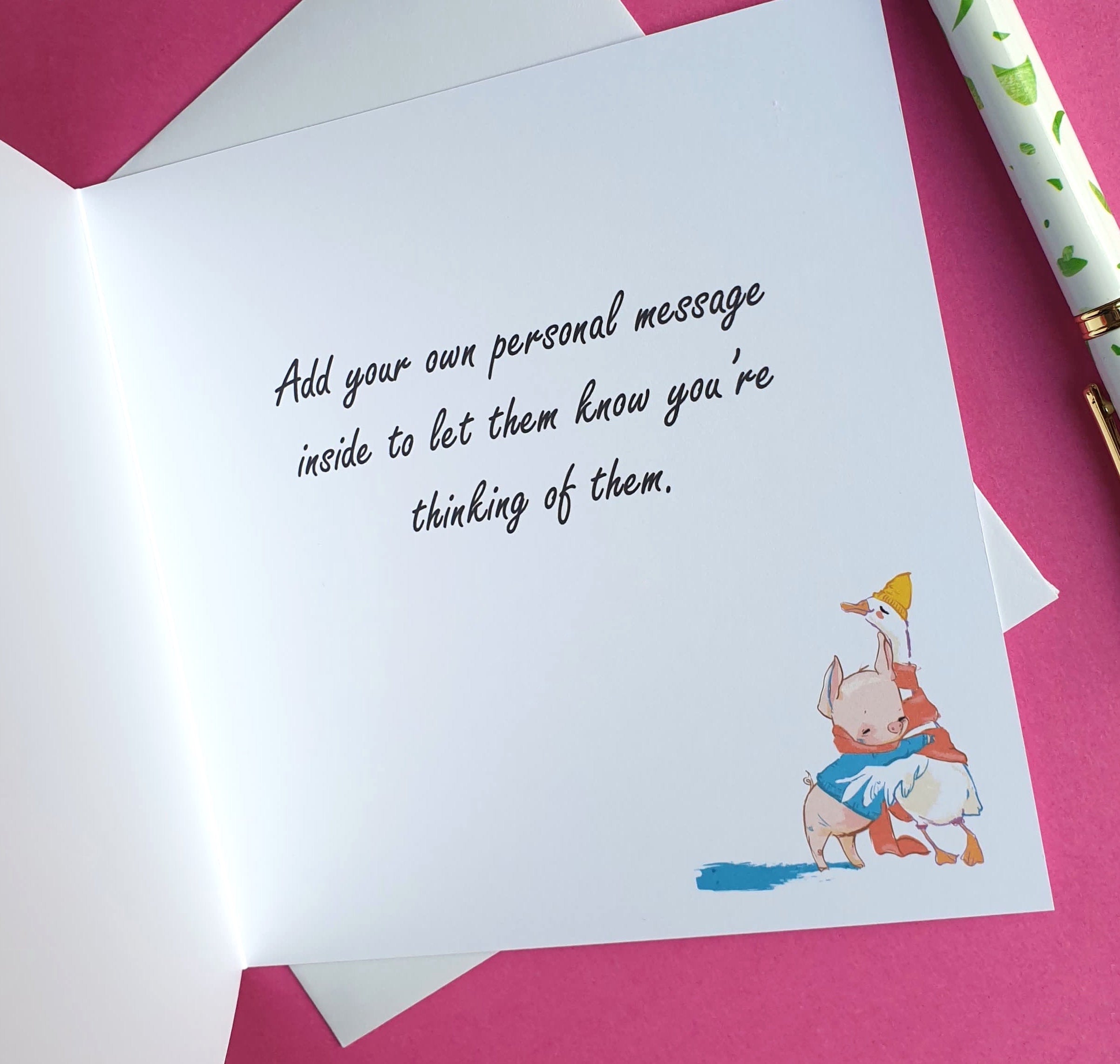 A Hug For You Card - Cute Duck & Pig - Missing You / Thinking of You Message
