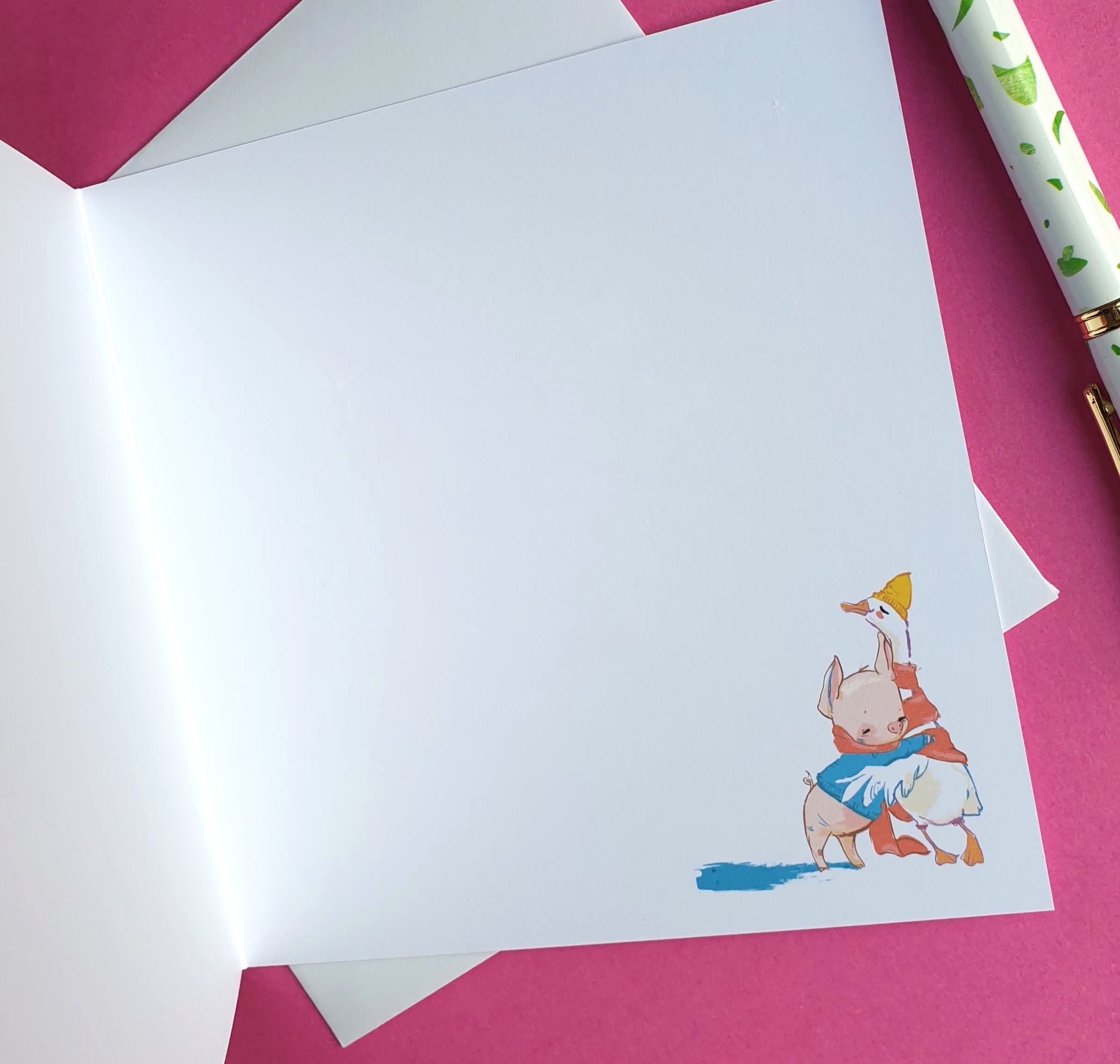 A Hug For You Card - Cute Duck & Pig - Missing You / Thinking of You Inside