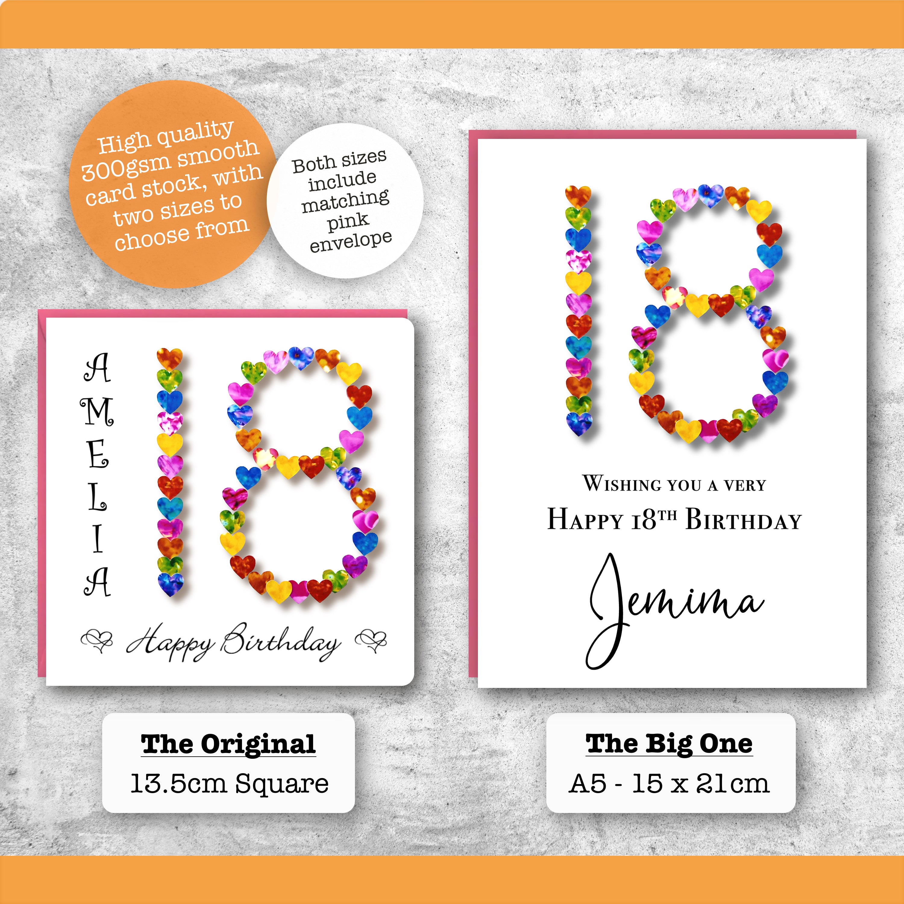 18th Birthday Card - Hearts, Personalised
