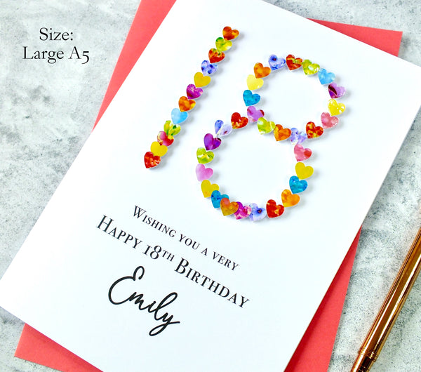 18th Birthday Card - Hearts, Personalised