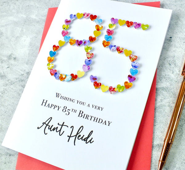 85th Birthday Card - Hearts, Personalised