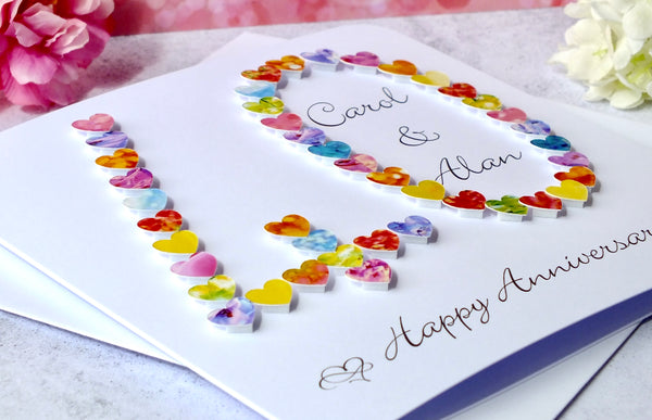 Ruby 40th Wedding Anniversary Card - Hearts, Personalised
