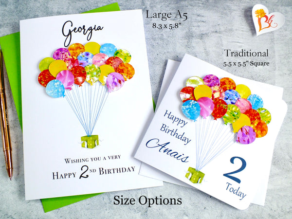 2nd Birthday Card - Balloons, Personalised