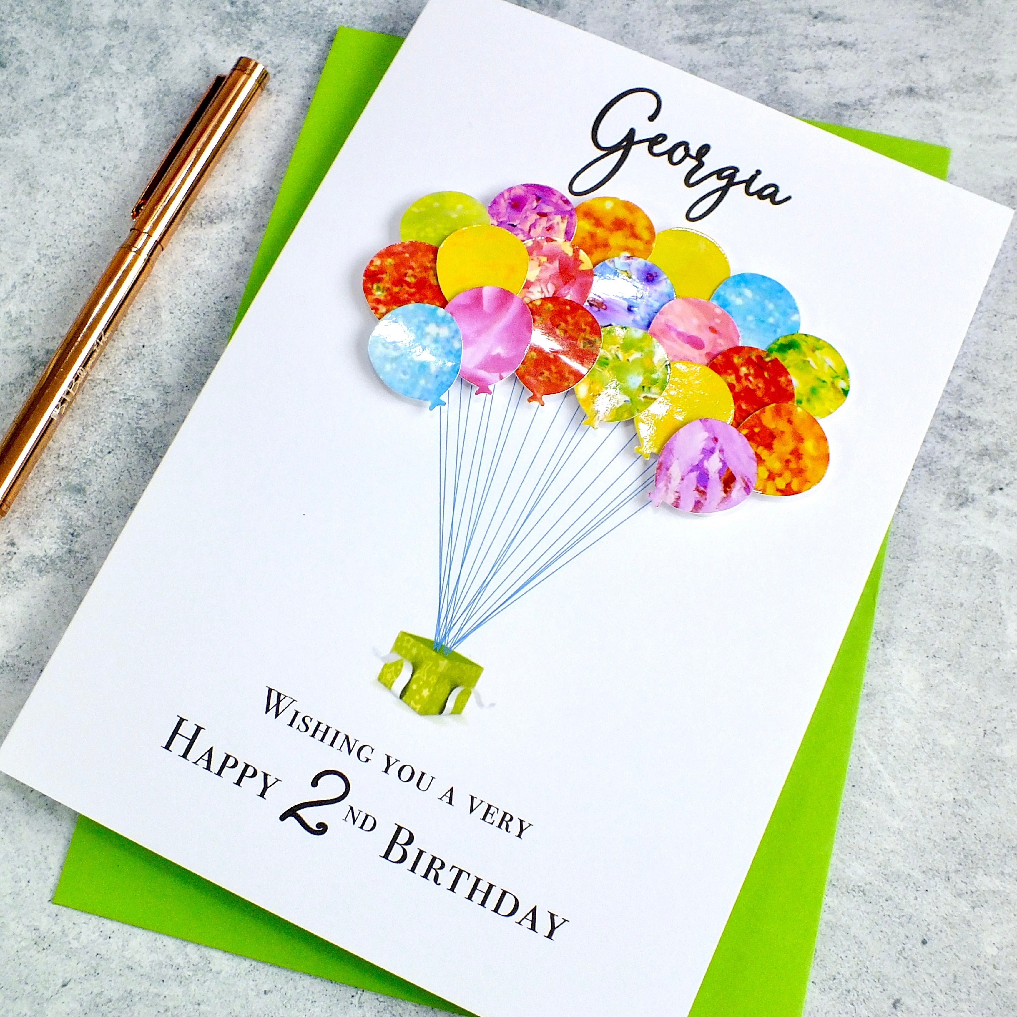 2nd Birthday Card - Balloons, Personalised