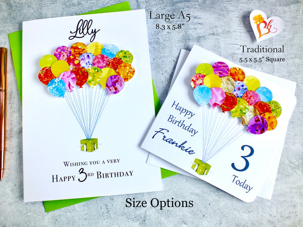 3rd Birthday Card - Balloons, Personalised