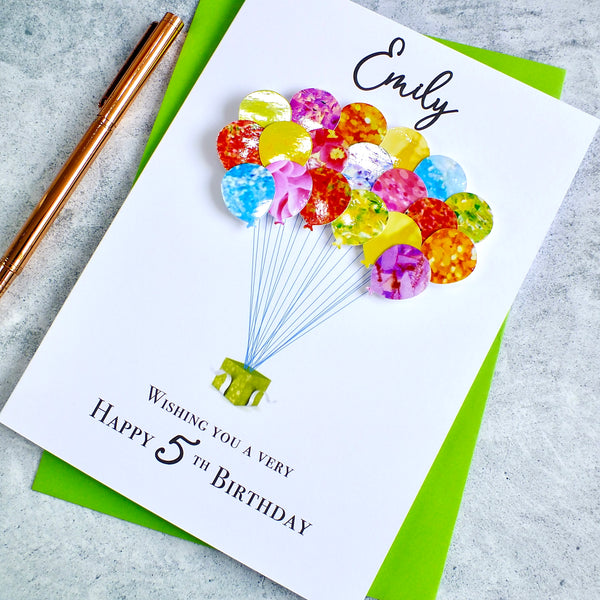 5th Birthday Card - Balloons, Personalised