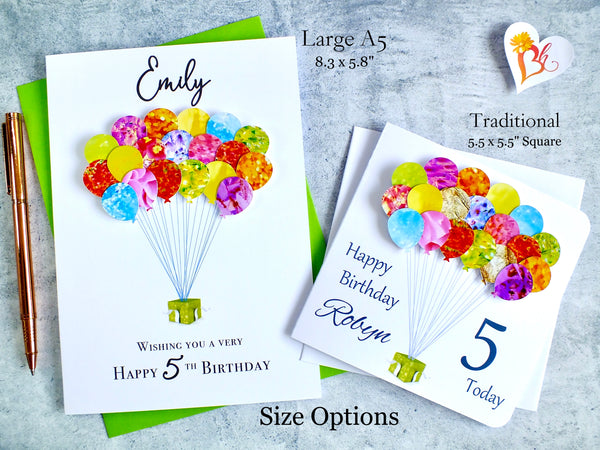 5th Birthday Card - Balloons, Personalised