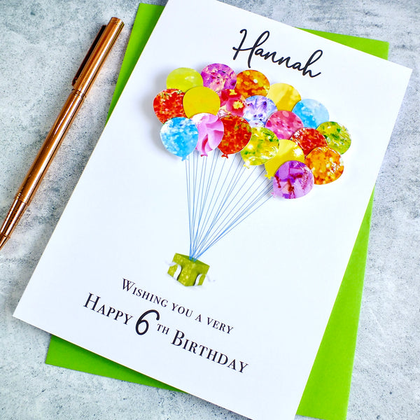 6th Birthday Card - Balloons, Personalised