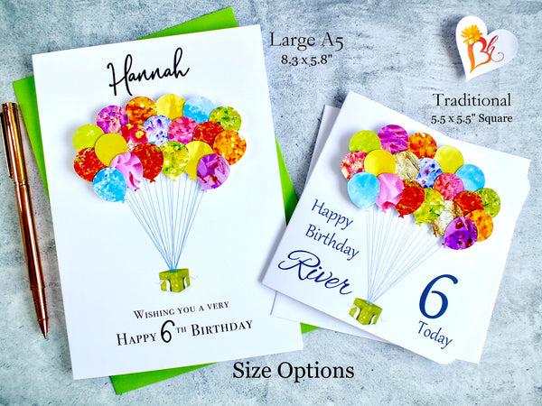 6th Birthday Card - Balloons, Personalised