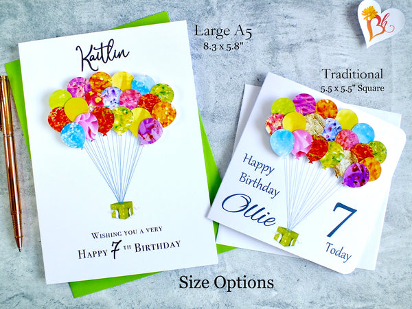 7th Birthday Card - Balloons, Personalised