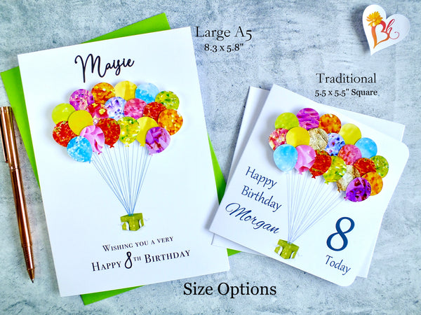 8th Birthday Card - Balloons, Personalised