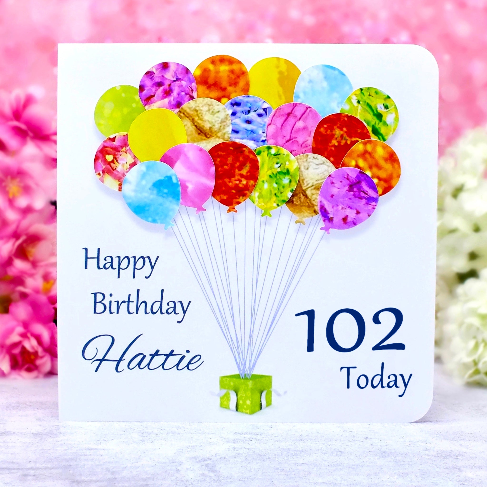 102nd Birthday Card - Balloons, Personalised Age 102