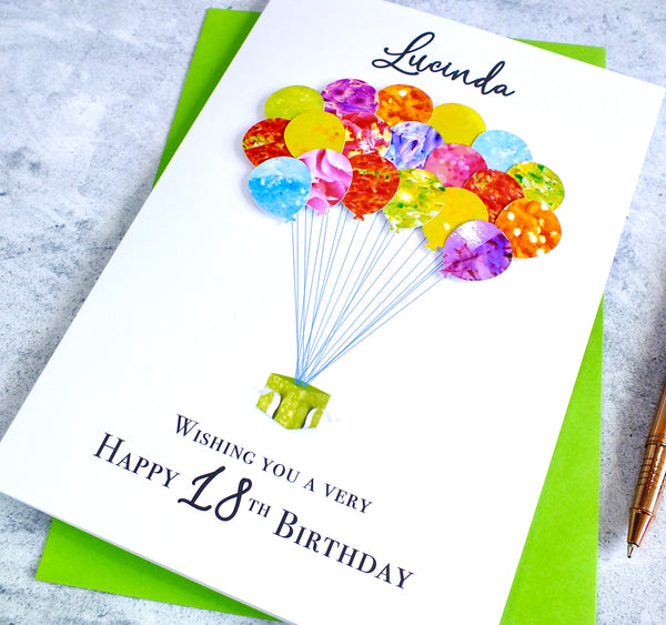 18th Birthday Card - Balloons, Personalised