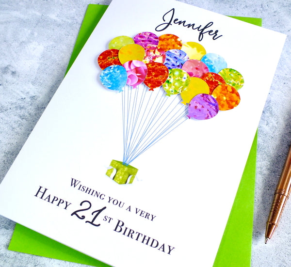 21st Birthday Card - Balloons, Personalised