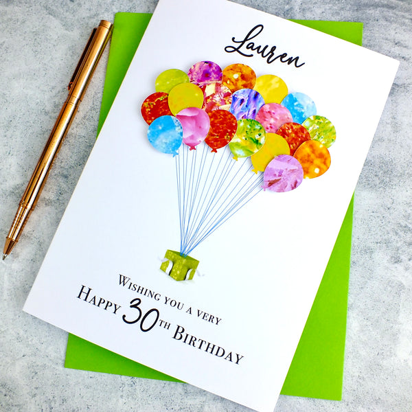 30th Birthday Card - Balloons, Personalised