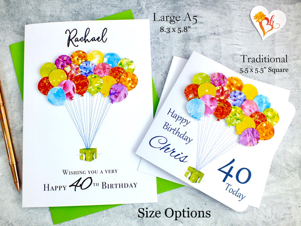 40th Birthday Card - Balloons, Personalised