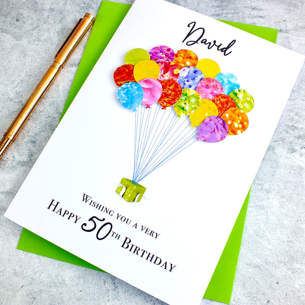 50th Birthday Card - Balloons, Personalised