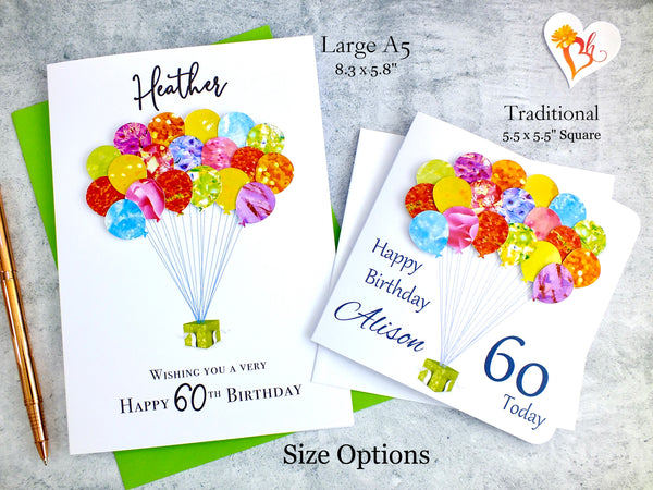 60th Birthday Card - Balloons, Personalised