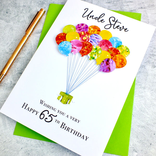 65th Birthday Card - Balloons, Personalised