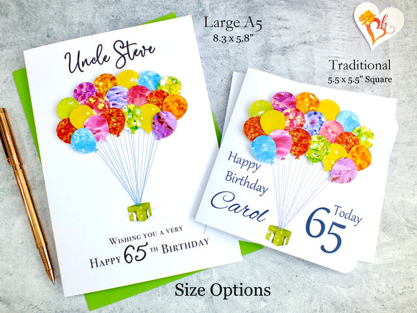 65th Birthday Card - Balloons, Personalised