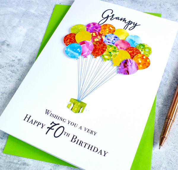 70th Birthday Card - Balloons, Personalised