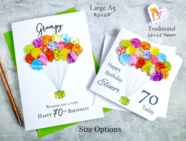 70th Birthday Card - Balloons, Personalised