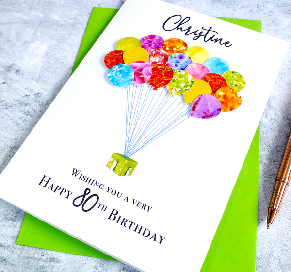 80th Birthday Card - Balloons, Personalised