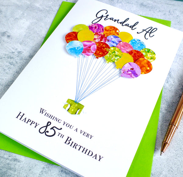 85th Birthday Card - Balloons, Personalised