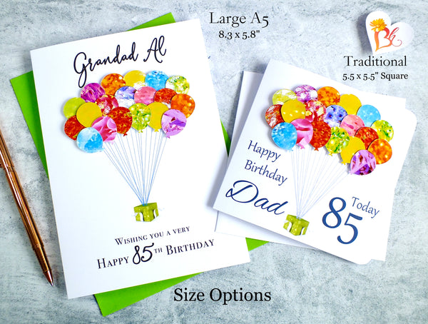 85th Birthday Card - Balloons, Personalised