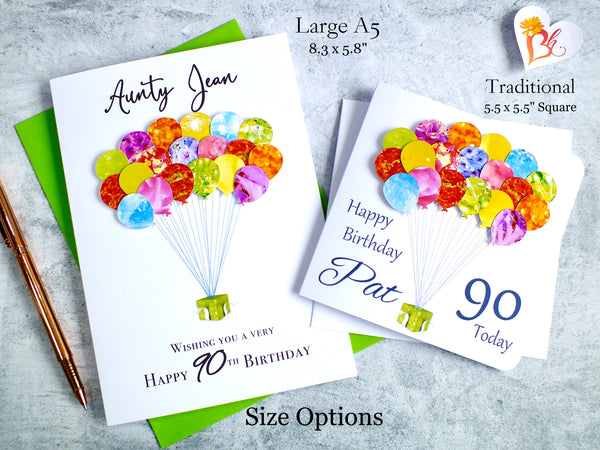 90th Birthday Card - Balloons, Personalised