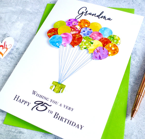 95th Birthday Card - Balloons, Personalised