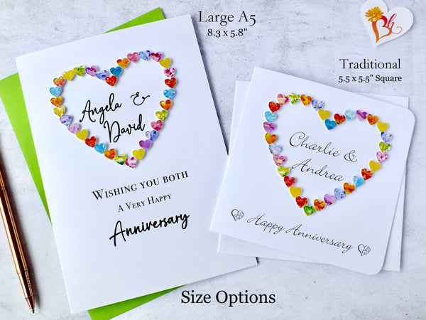 Personalised Anniversary Card - Colourful Hearts