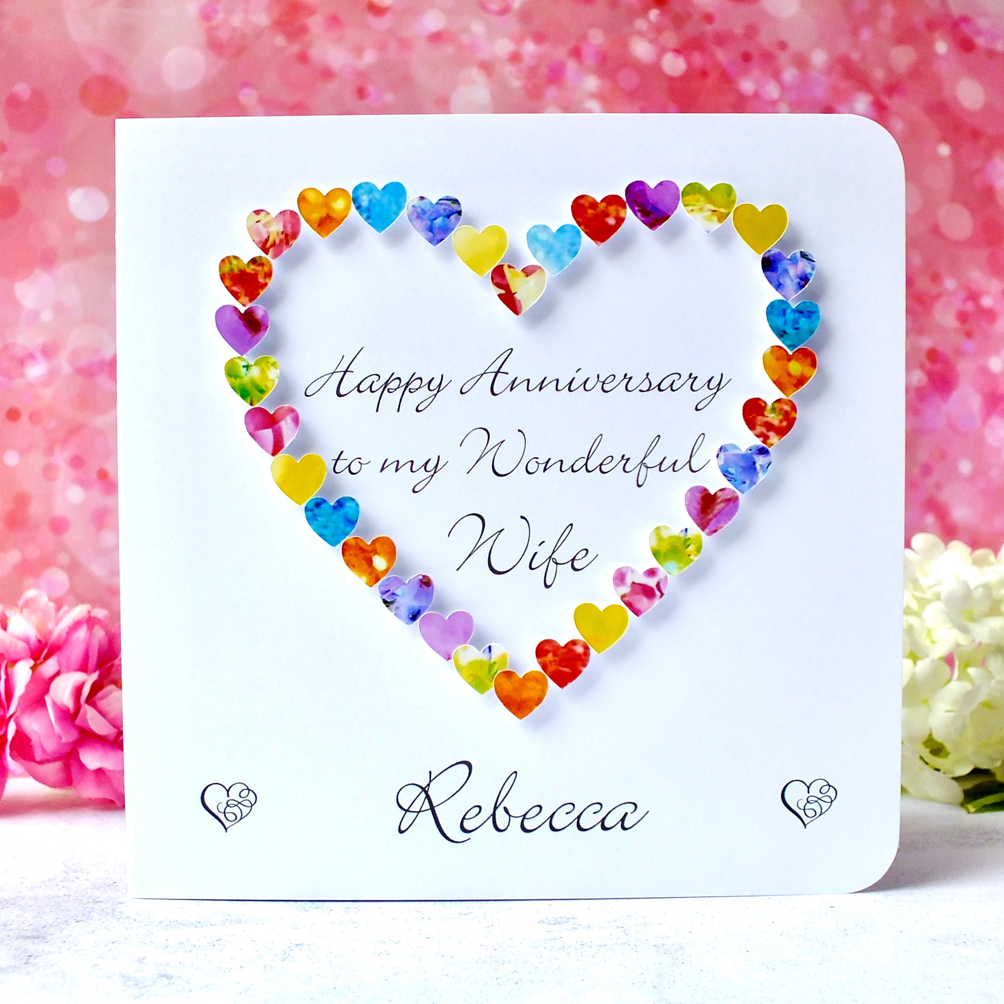 Wedding Anniversary Card for Wife - Multi Hearts