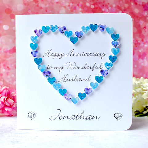 Wedding Anniversary Card for Husband - Blue Hearts