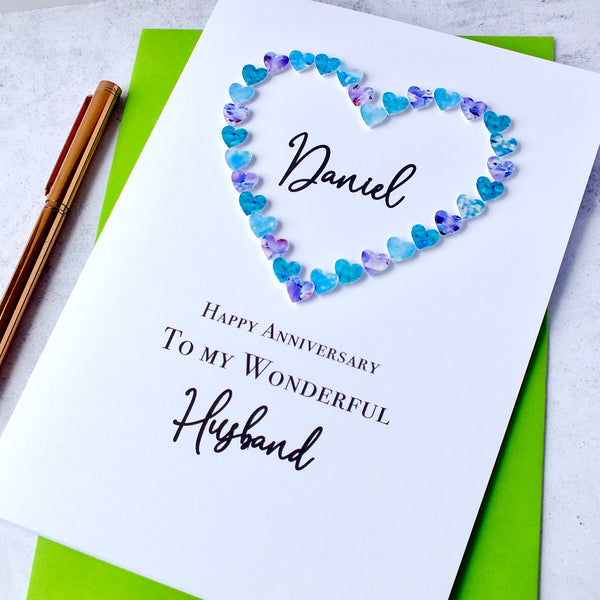 Wedding Anniversary Card for Husband - Blue Hearts