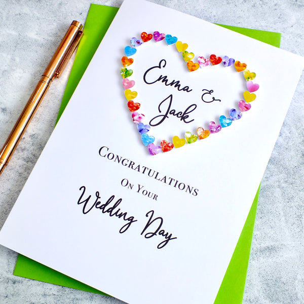 On Your Wedding Day Card - Hearts, Personalised