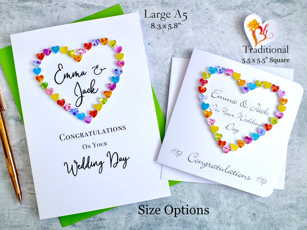On Your Wedding Day Card - Hearts, Personalised