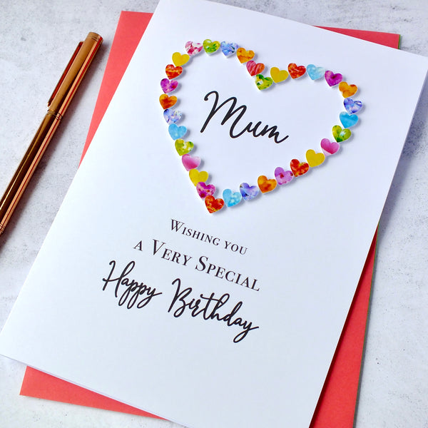 Very Special Mum Birthday Card - Multi Hearts